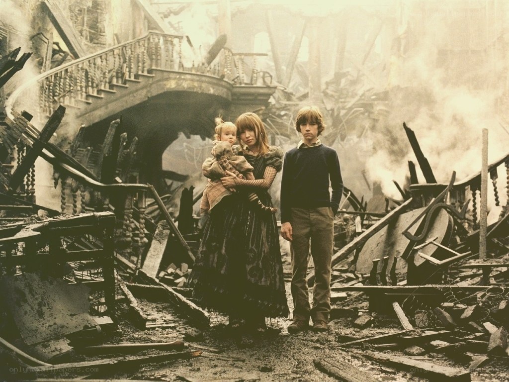 children in war rubble