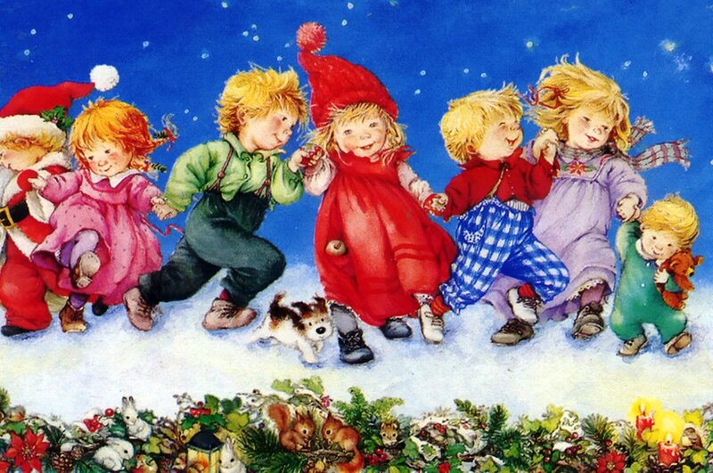 Children in Winter Clothes — Blue, Festive