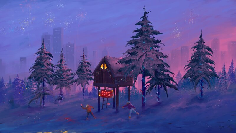 Children in Winter Forest