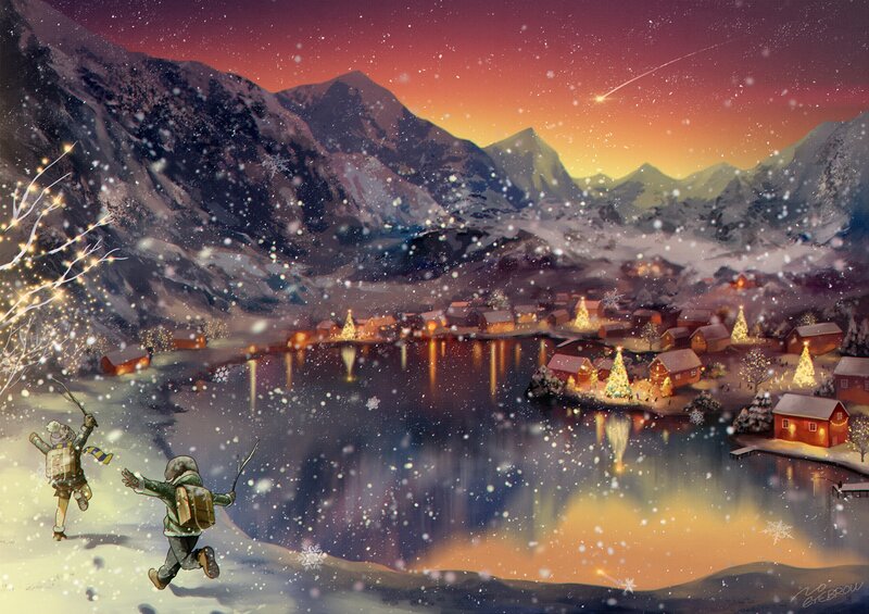 Children in Winter Landscape — Red
