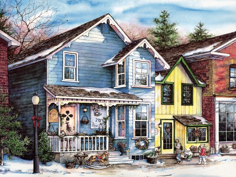 Children in Winter Neighborhood