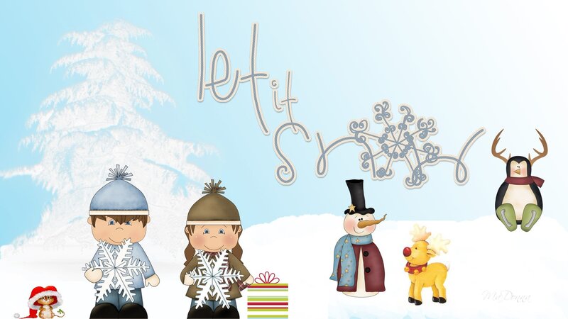 Children in Winter Scene — Blue