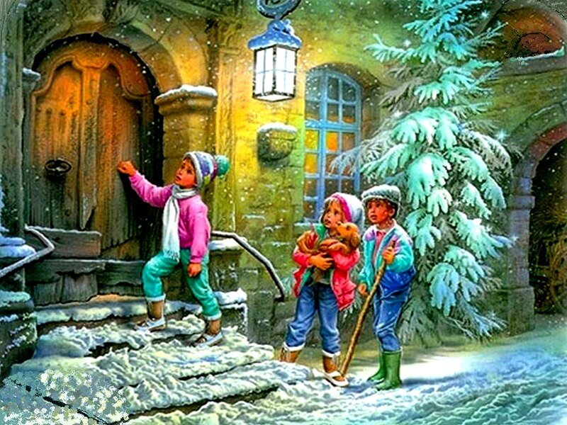 Children in winter scene
