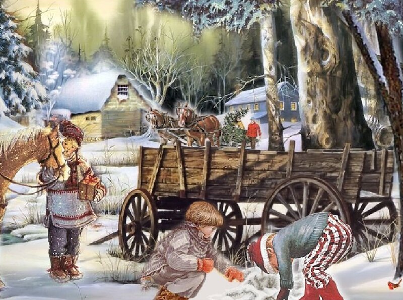 Children in Winter Scene — White, Peaceful