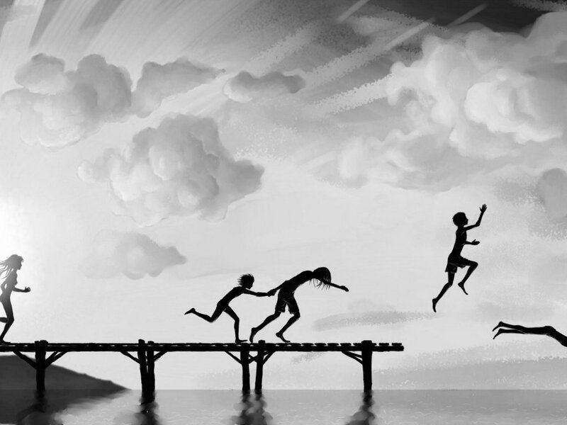 Children Jumping into Water