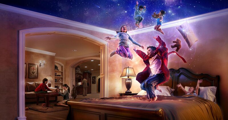 Children Jumping on Bed — Purple, Dreamy, Night