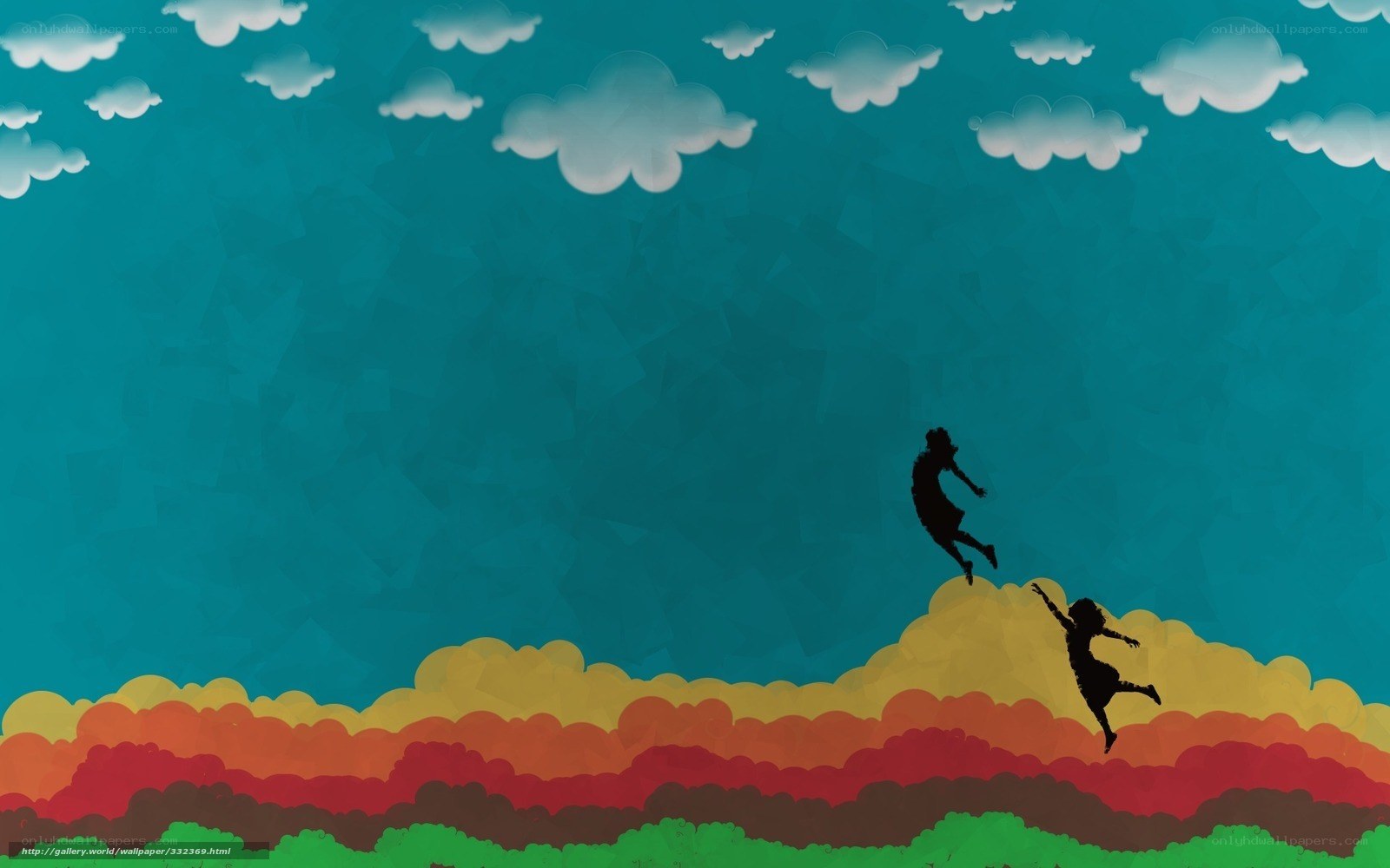Children jumping on clouds