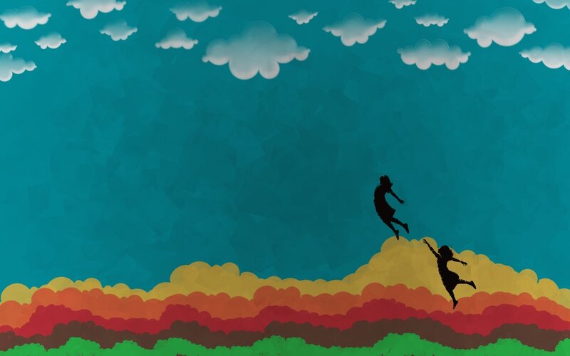 Children jumping on clouds
