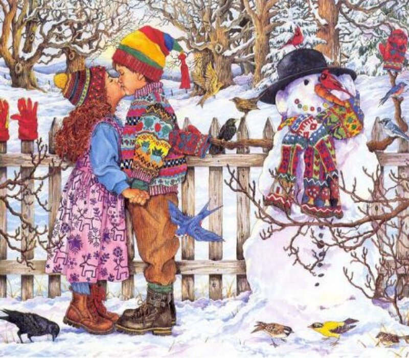 Children Kissing in Snow