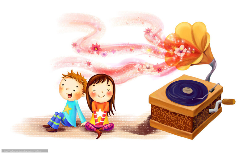 Children Listening to Music — Yellow