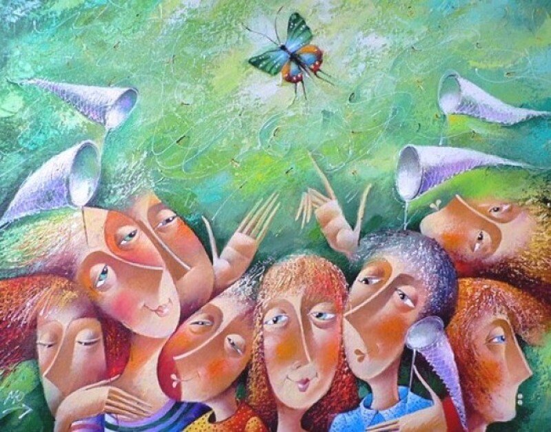 Children Looking at Butterfly