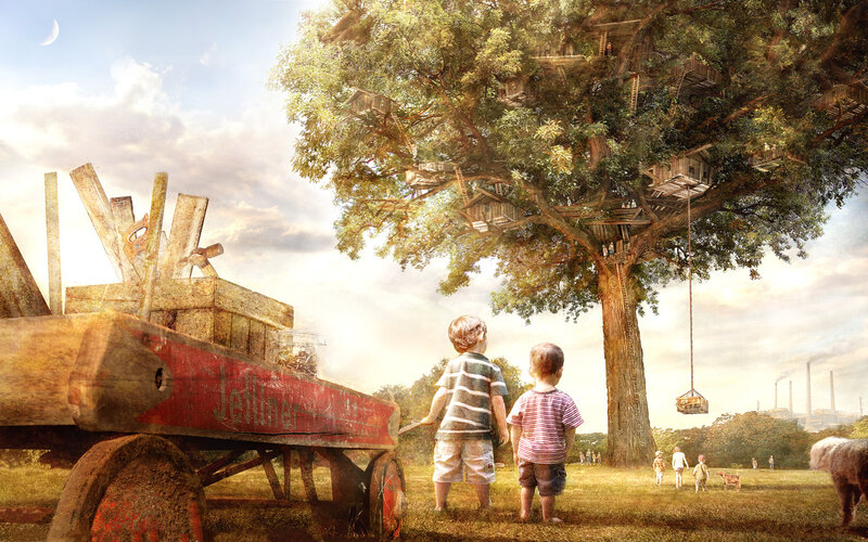 Children Looking at Treehouse