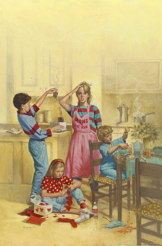 Children making crafts in kitchen