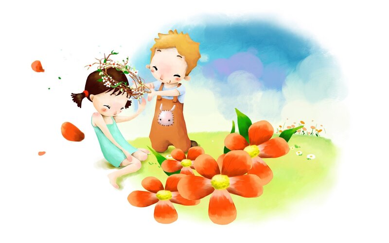 Children making flower crowns