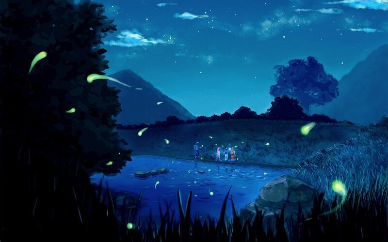 Children Near a Pond — Blue