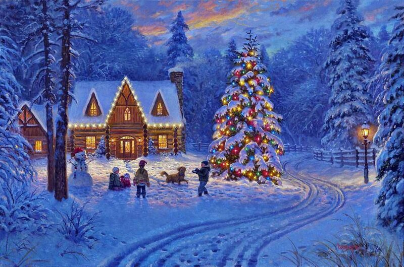 Children Near Christmas Tree — Blue