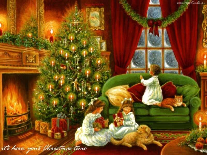 Children Near Christmas Tree — Green, Cozy