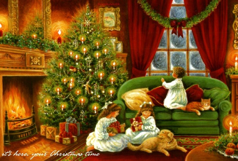 Children Near Christmas Tree — Red, Cozy