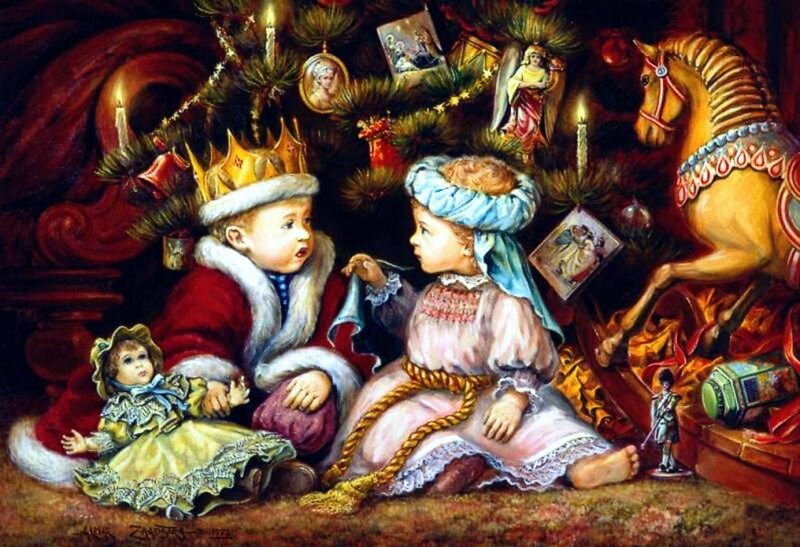Children Near Christmas Tree — Red, Festive, Winter