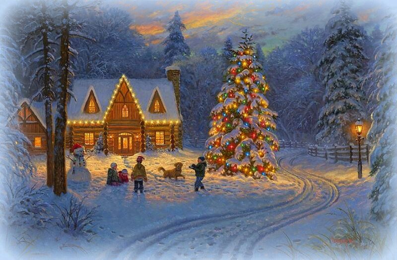 Children Near Christmas Tree — White