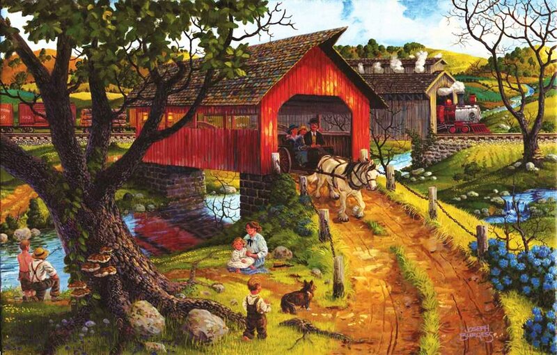 Children Near Covered Bridge