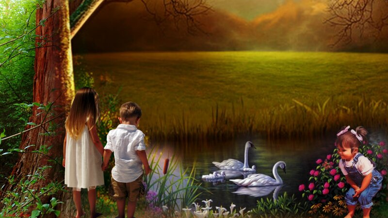 Children Near Pond