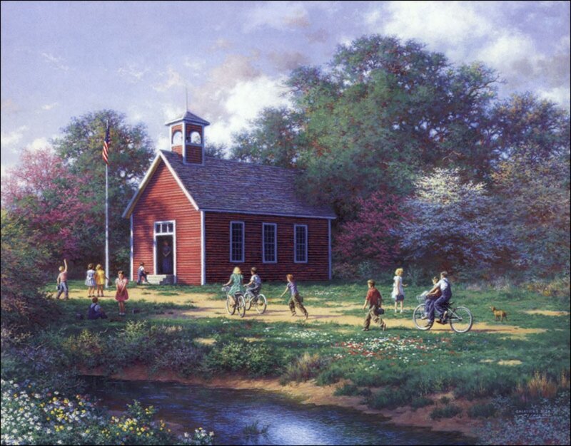 Children Near Schoolhouse