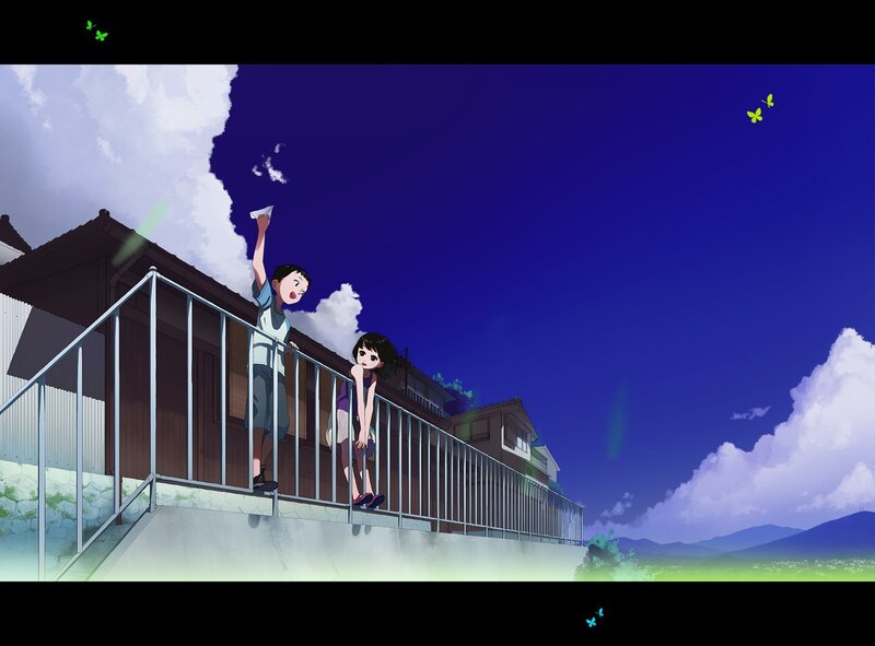 Children on a balcony at dusk