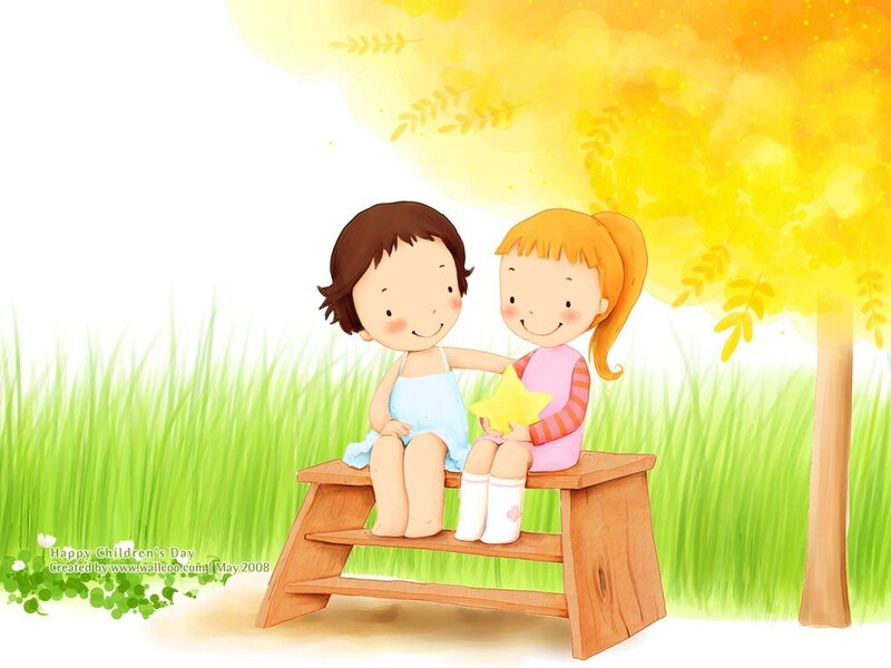 Children on a bench in autumn
