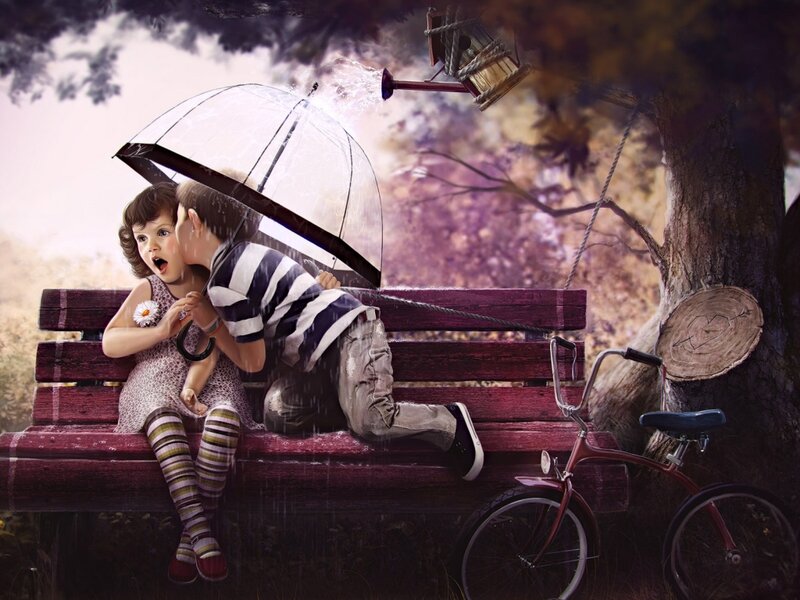 Children on a Bench — Purple, Dramatic
