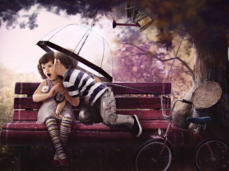Children on a Bench — Purple