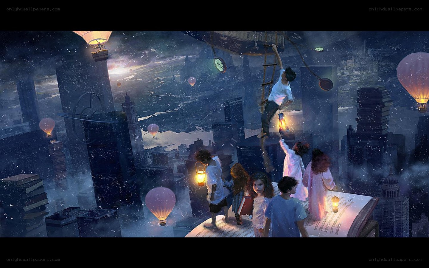 Children on a book city