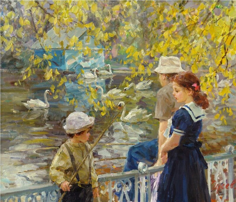 Children on a Bridge — Blue, Serene, Afternoon