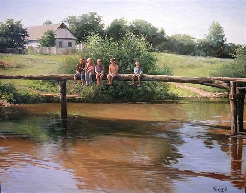 Children on a Bridge — Green