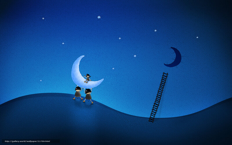 Children on a crescent moon