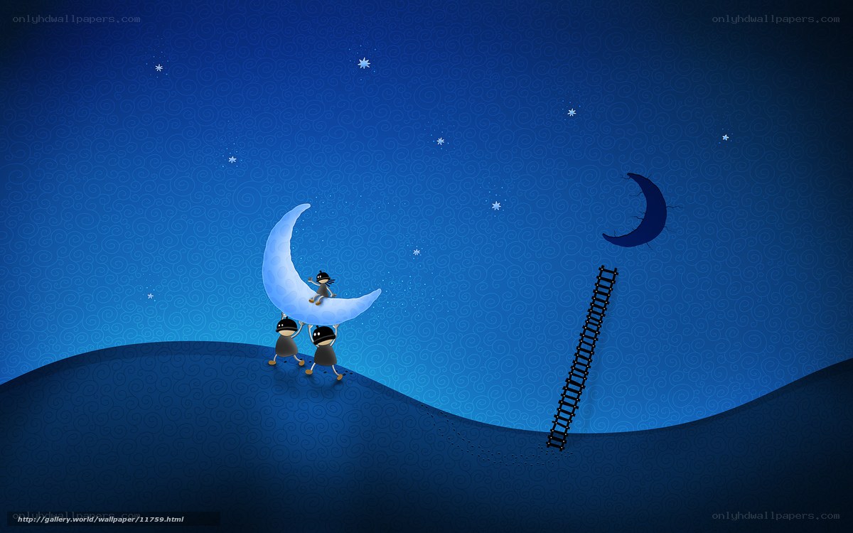 Children on a crescent moon