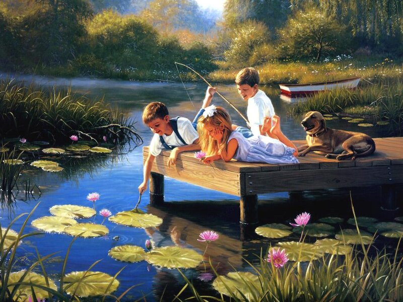 Children on a Dock — Blue
