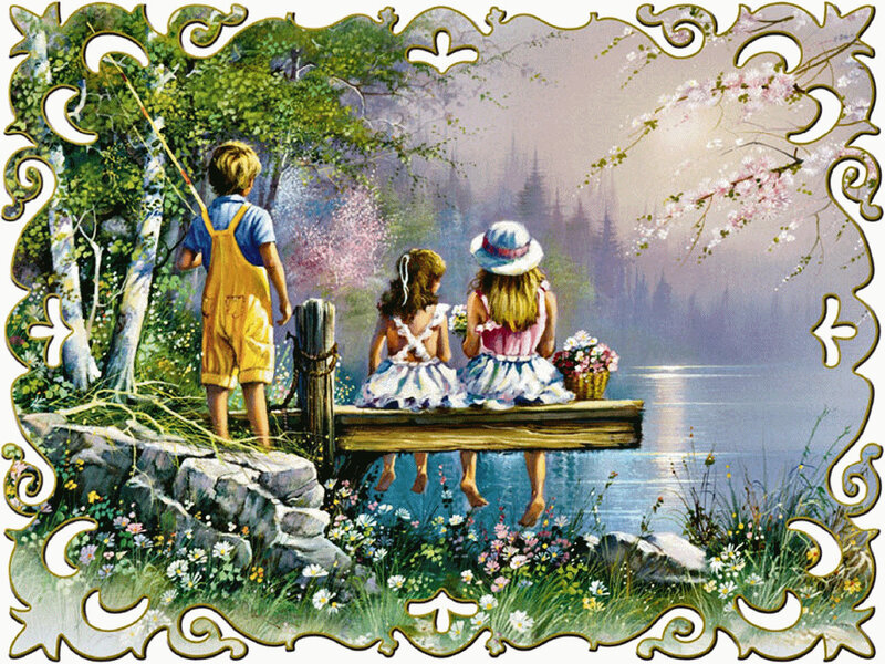 Children on a Dock — Green