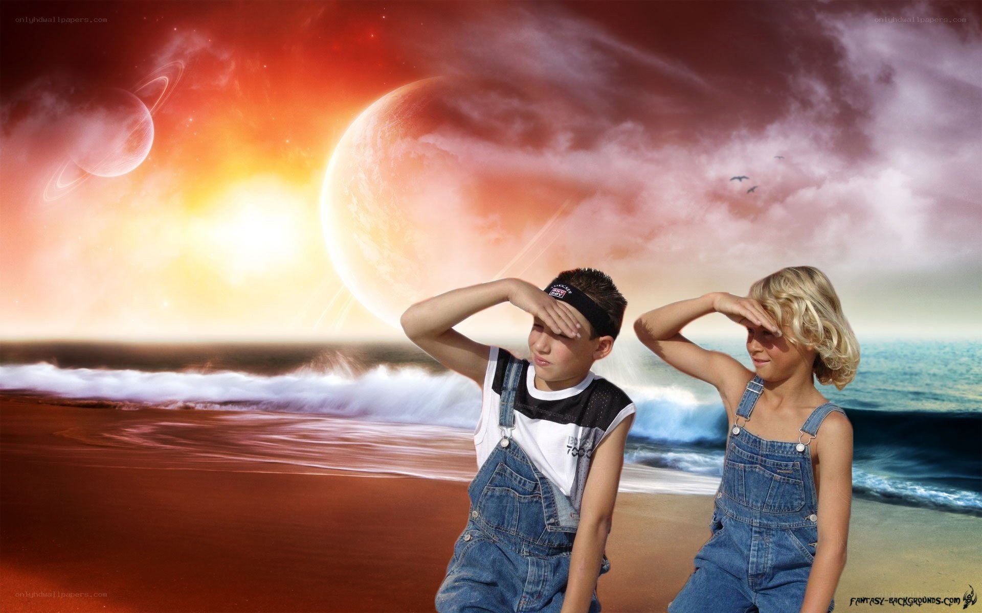 Children on a fantasy beach