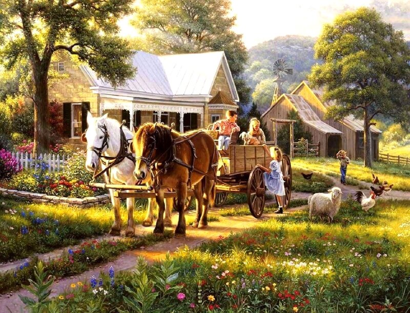 Children on a Farm — Green, Peaceful