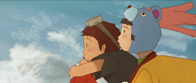 children on a flying creature