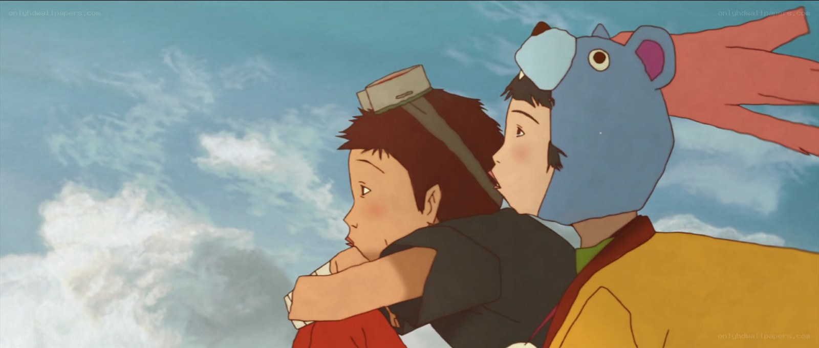 children on a flying creature