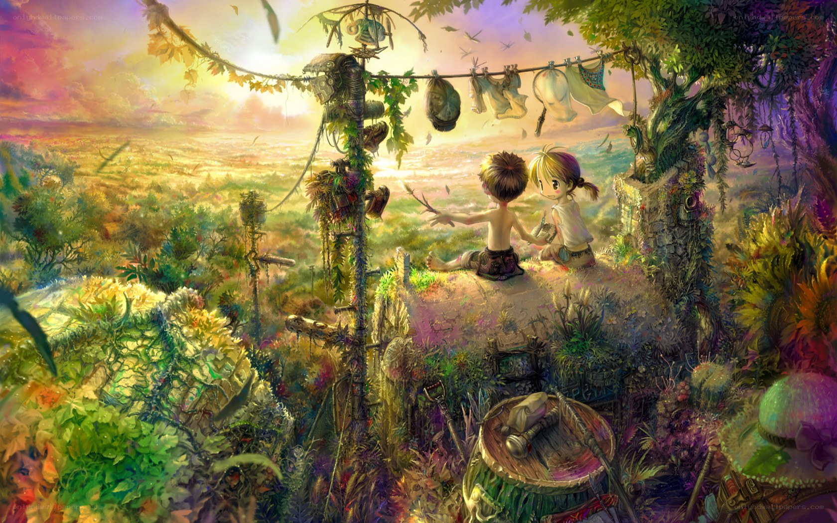 Children on a garden hill