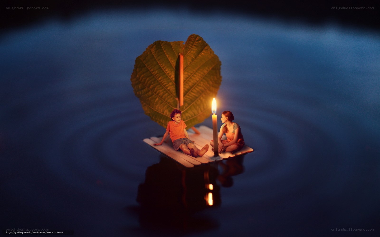 Children on a leaf raft