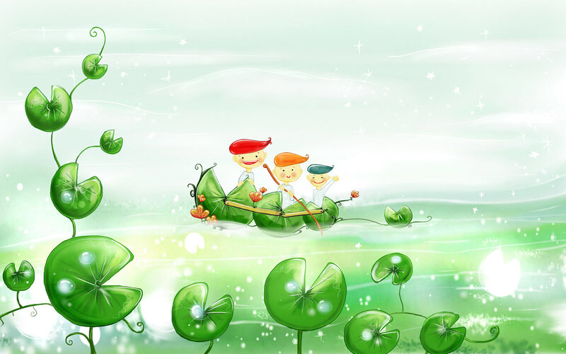 children on a lily pad boat