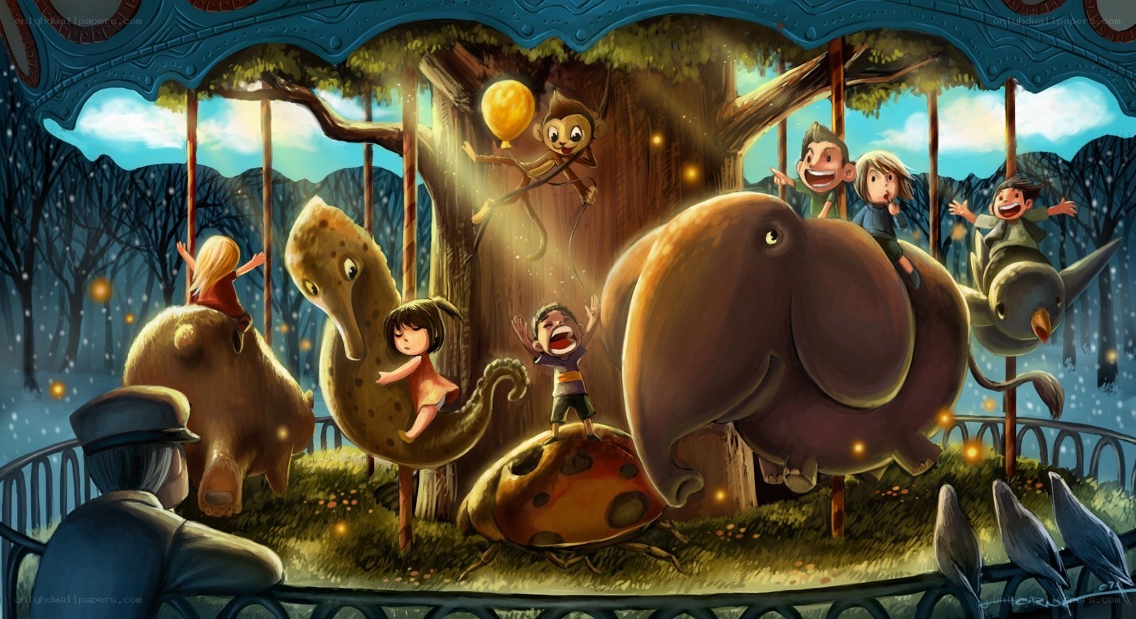 Children on a magical carousel