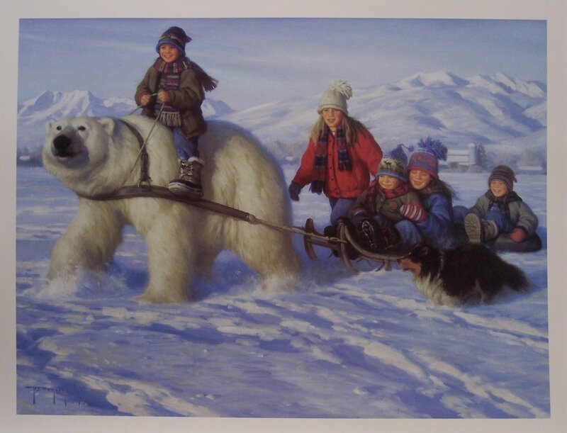 Children on a polar bear sled