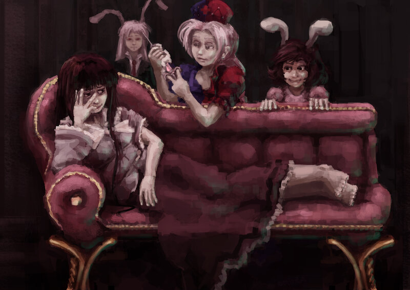 Children on a red couch