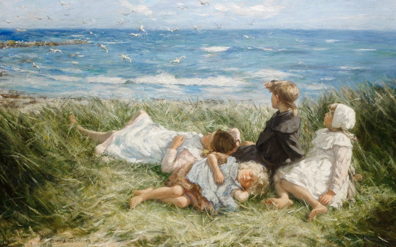 Children on a seaside dune