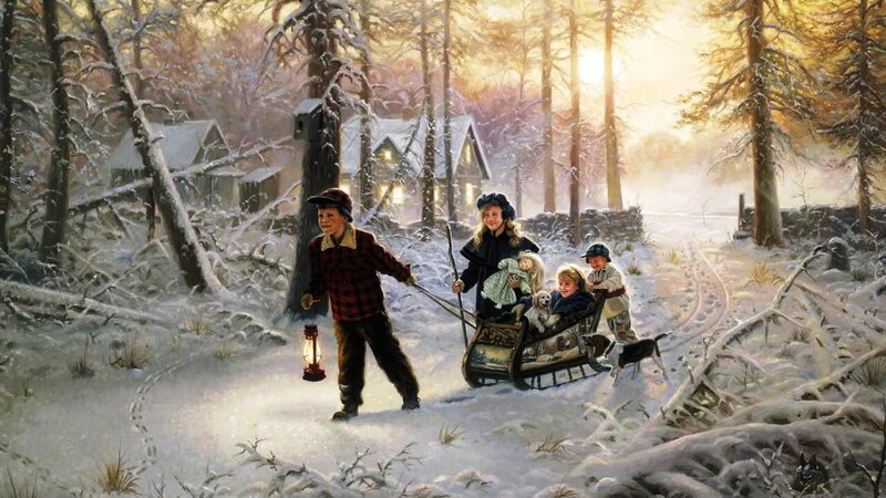 Children on a Sled — White